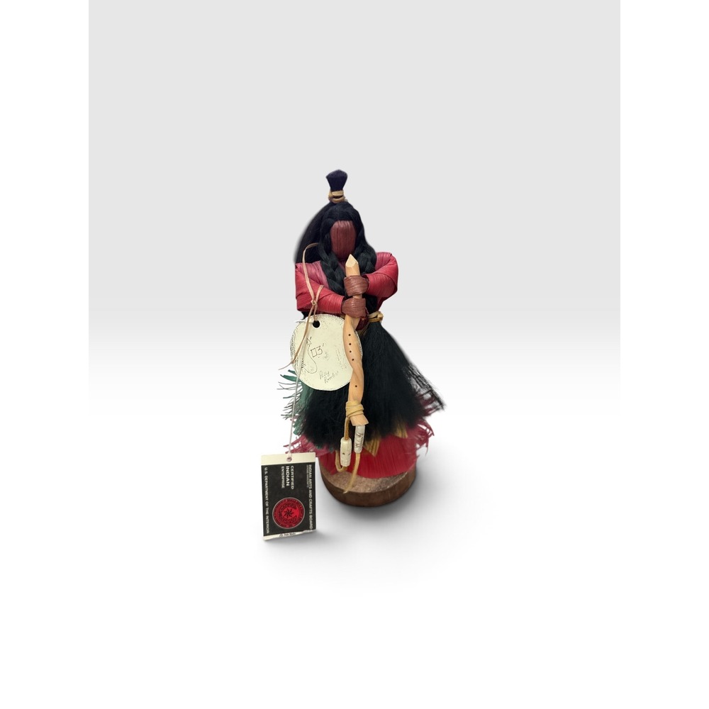 Cherokee Corn Shuck Doll Flute Player Polly Rattler Qualla Arts Crafts Certified